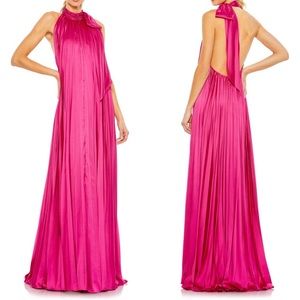 Ieena for Mac Duggal High Neck Pleated Satin Gown Pink 8 NWT